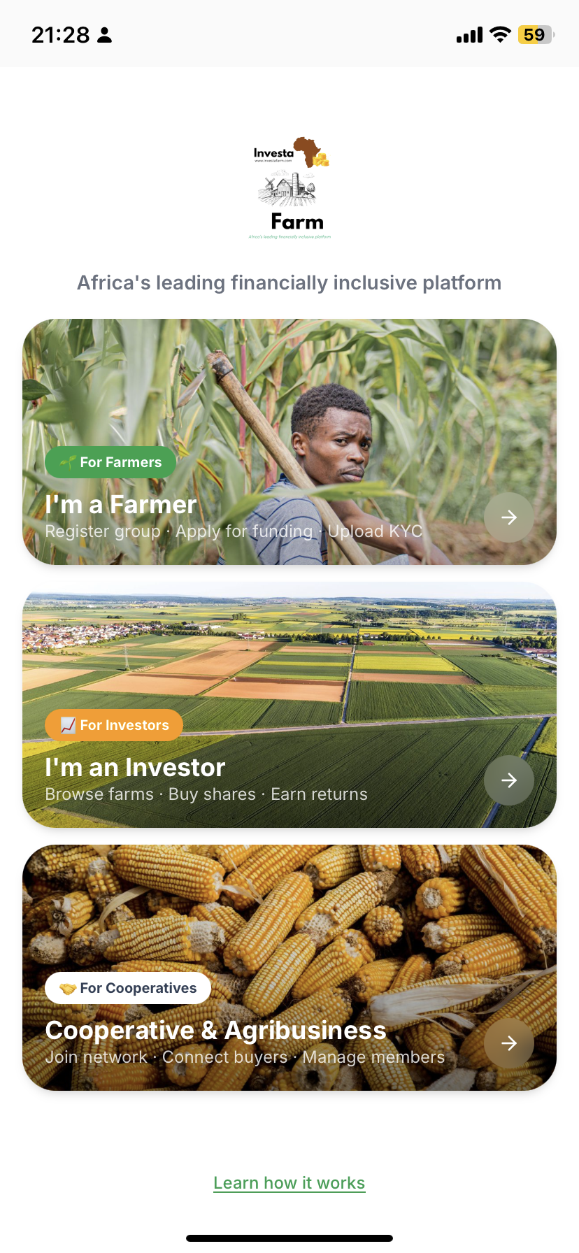 Farmer/Investor role selection