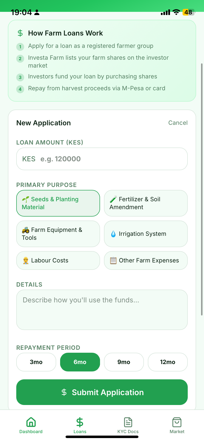 Farm loan application form