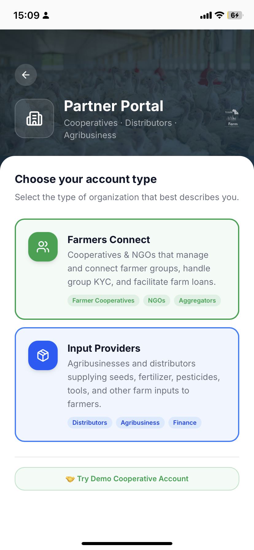 Partner Portal — Choose Account Type