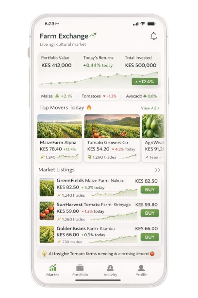 Farmer app homepage screenshot